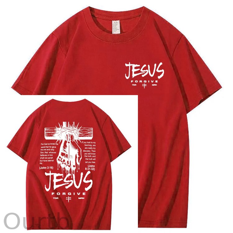 Jesus Forgive Pattern Print 100%Cotton T-Shirt