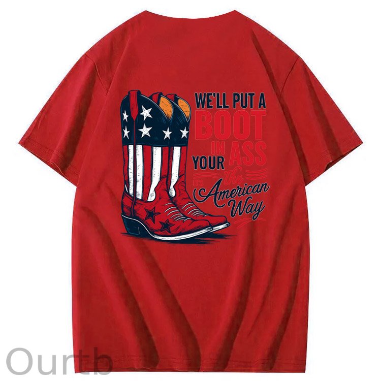 Put A Boot In Your Ass Pattern 100&Cotton Print T-Shirt