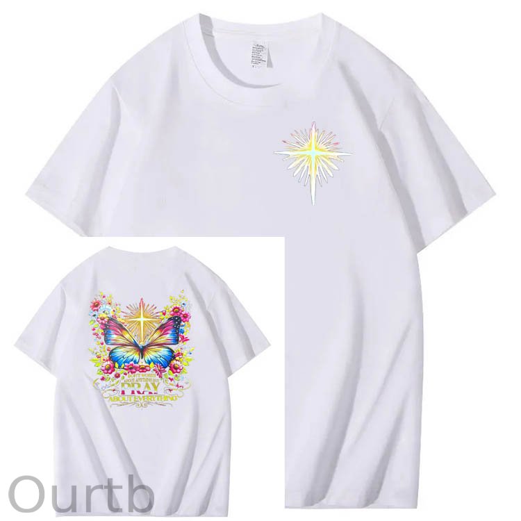 Pray About Everything Pattern Print 100% Cotton T-Shirt