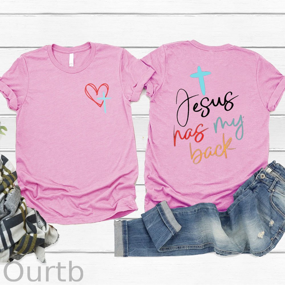 Women's Jesus Has My Back Pattern Round-Neck T-Shirt