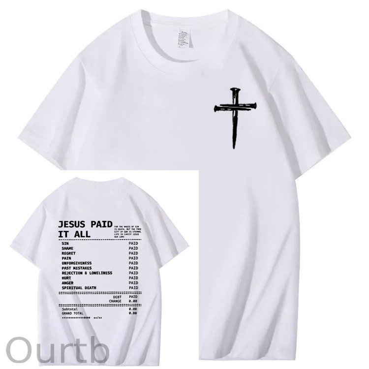 Jesus Paid It All Pattern Print Crew Neck T-Shirt