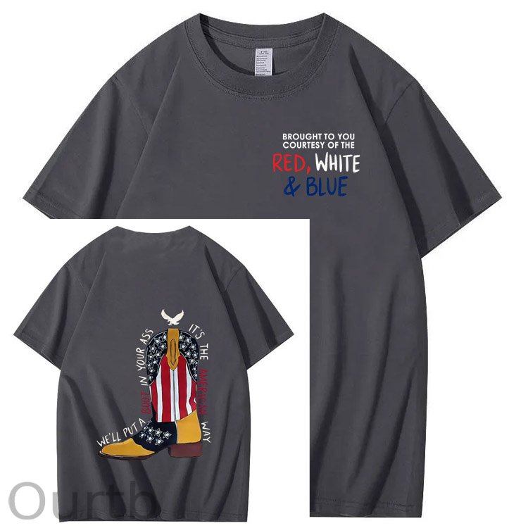 Red White And Blue  Pattern Print 100%Cotton T-Shirt