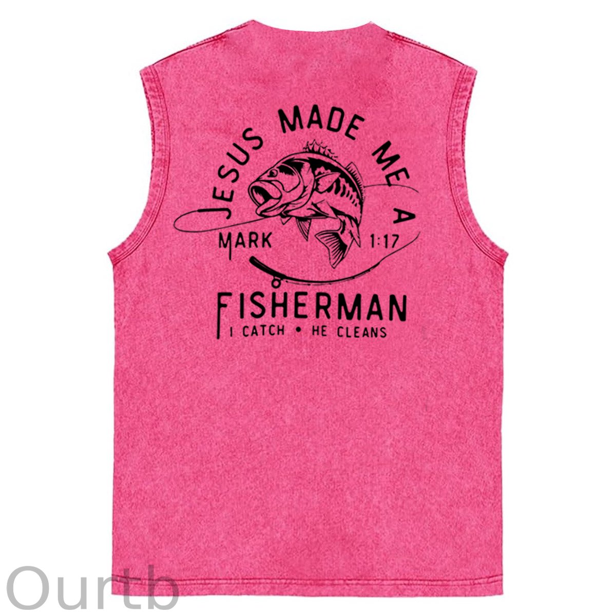 Jesus Made Me A Fisherman  Pattern Sleeveless Cotton Washed Printed Loose Vest