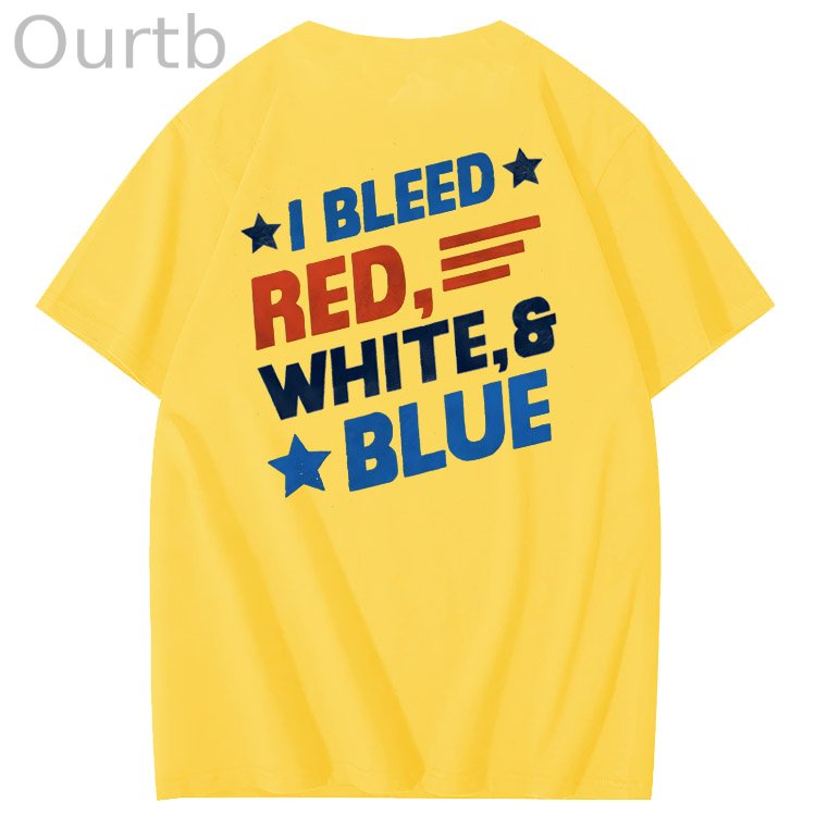 I Blessed Red White & Blue Pattern 100&Cotton Print T-Shirt