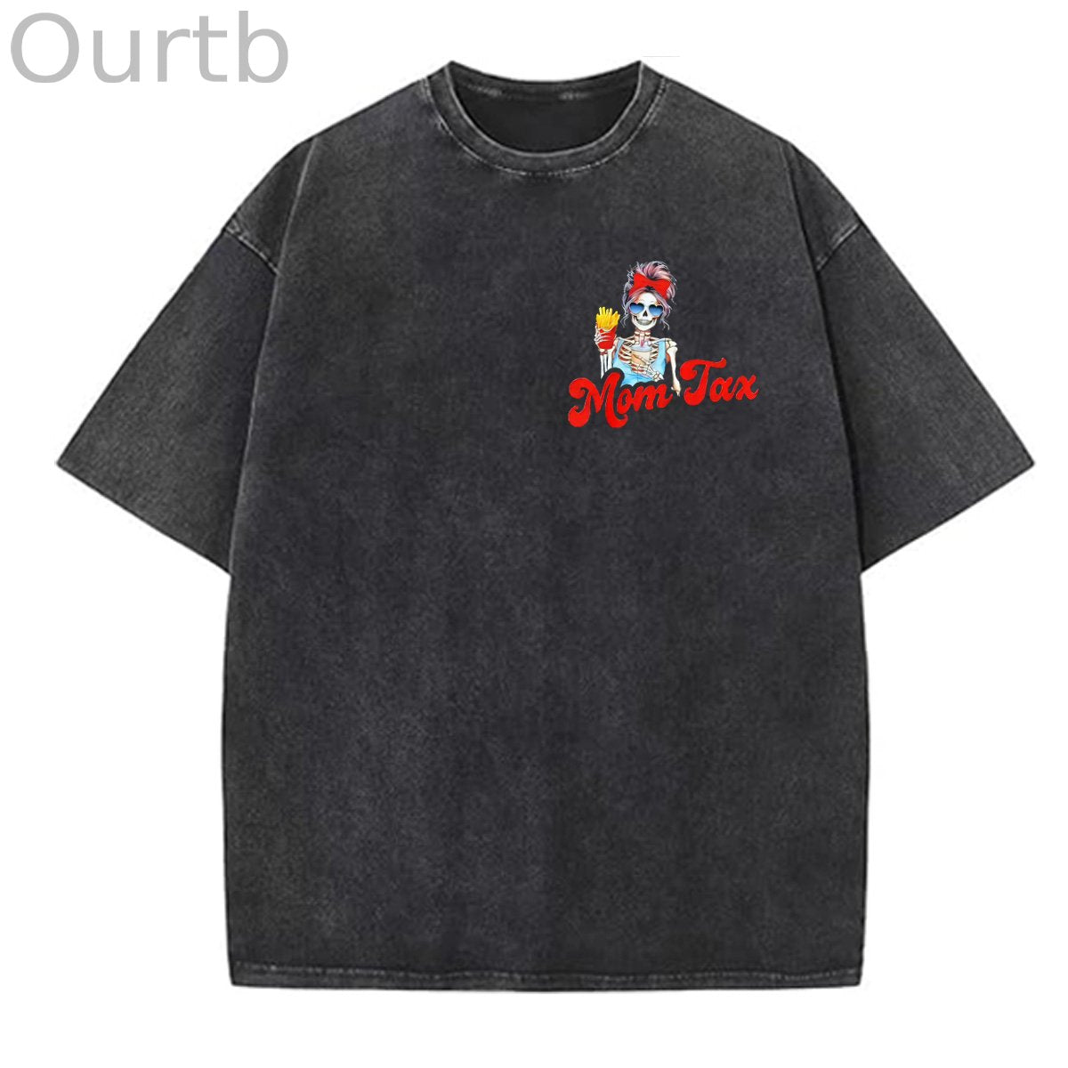 Mom Tax Washed And Distressed Pattern Crew Neck T-Shirt