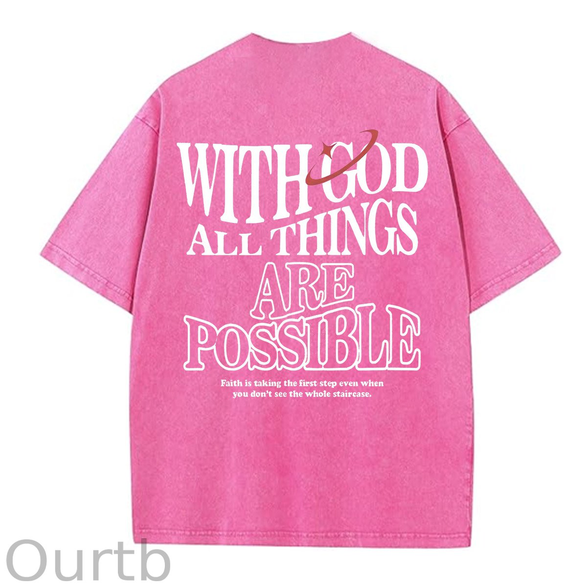 White God All Things Are Possible  Washed And Distressed Pattern Crew Neck T-Shirt