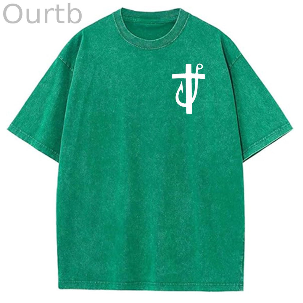 Jesus Made Me A Fisherman Pattern Washing And Aging Process Crew Neck T-Shirt