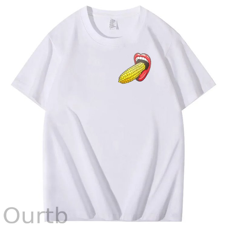 I Bet You  Eat Corn The Long Way  Pattern Print Crew Neck T-Shirt