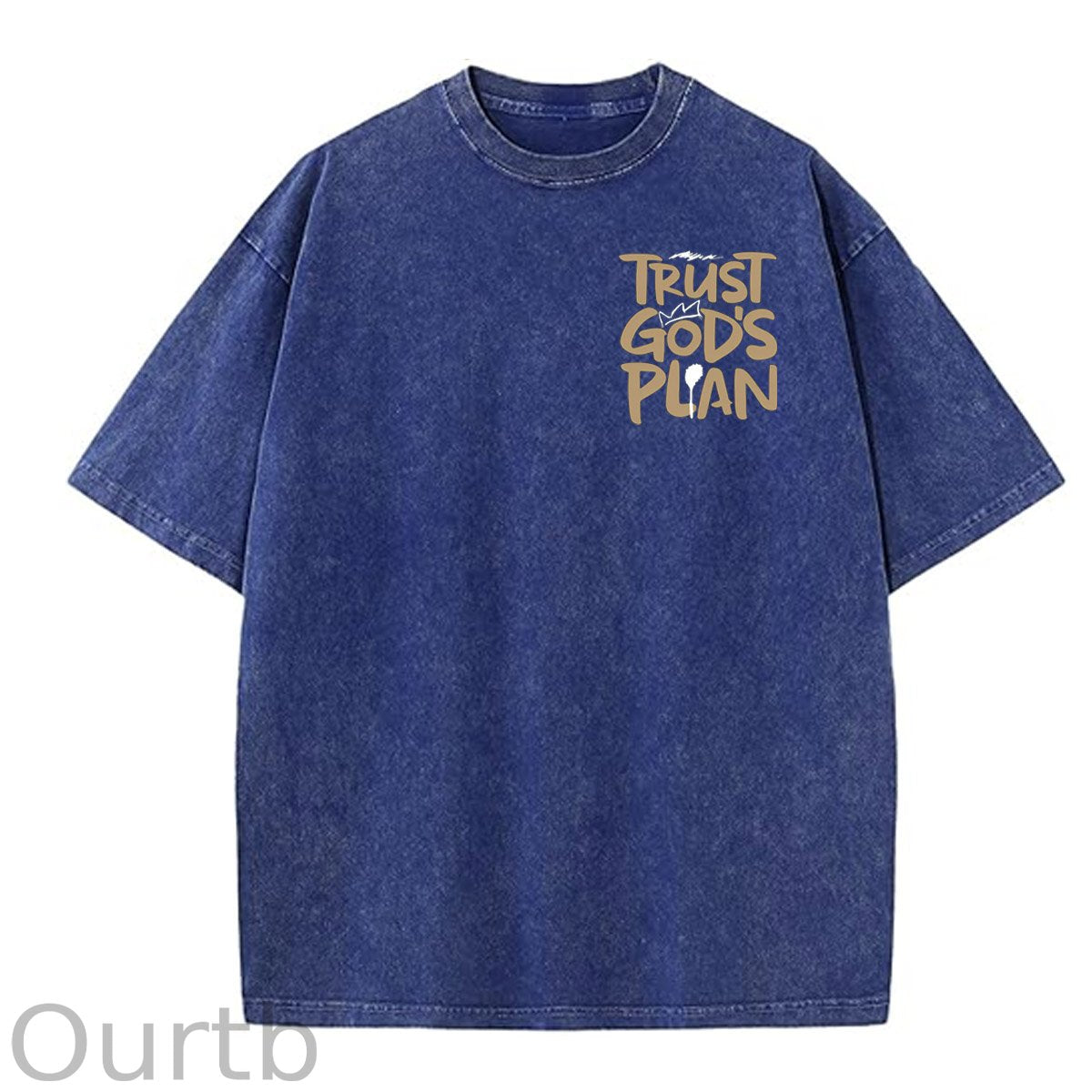 Trust God's Plan Pattern Washing And Aging Process Crew Neck T-Shirt
