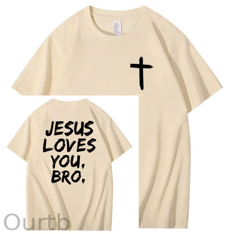 Jesus Loves You Bro Pattern  Print 100%Cotton T-Shirt