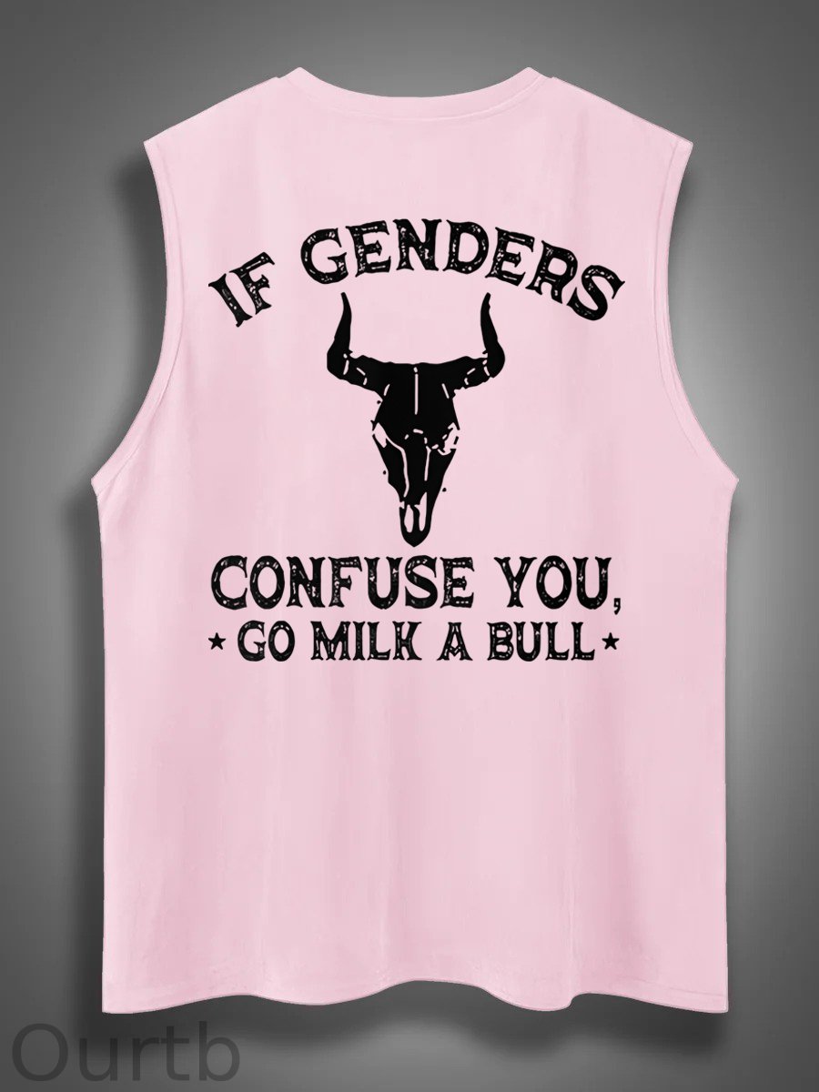 If Genders Confuse You Go Milk A Bull Print Cotton Sleeveless Tank Tops