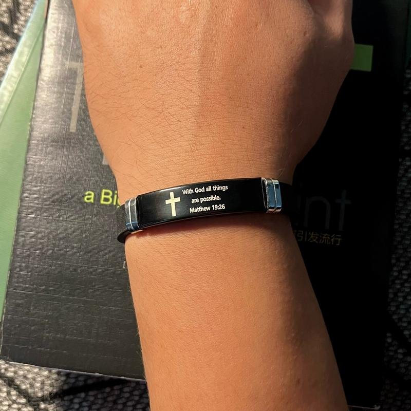 Cross Bracelet Inspirational Bible Quotes Faith Christian Silicone ID Wristband Religious Gift Men and Women Stainless Steel Rubber Adjustable Bracelet