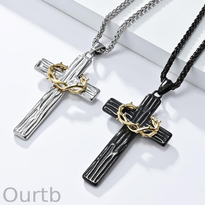 Vintage Casual Thorn Wreath Cross Necklace 26077700TO