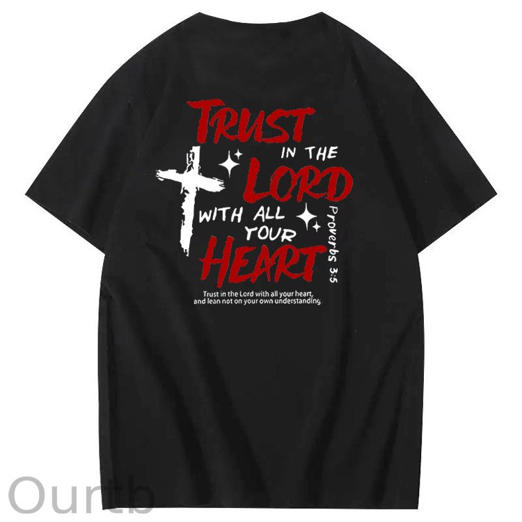 Trust In The  Lord Pattern Print Crew Neck T-Shirt