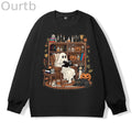 Retro Cozy Ghost Reading Halloween 100% Cotton Fall and Winter Sweatshirt