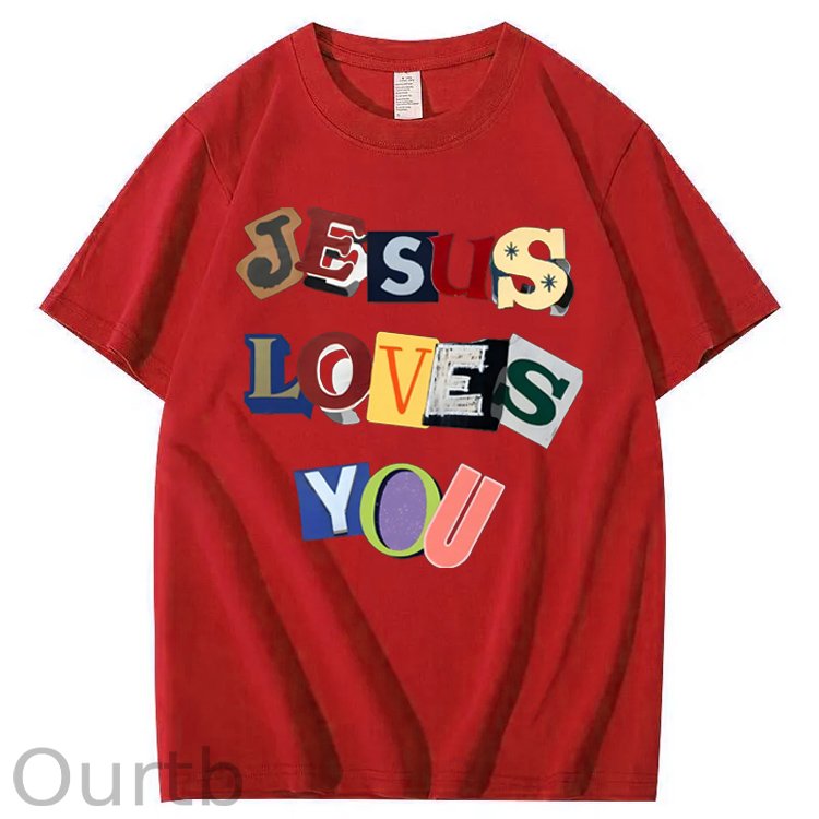 Jesus Loves You  Pattern  Print 100%Cotton T-Shirt
