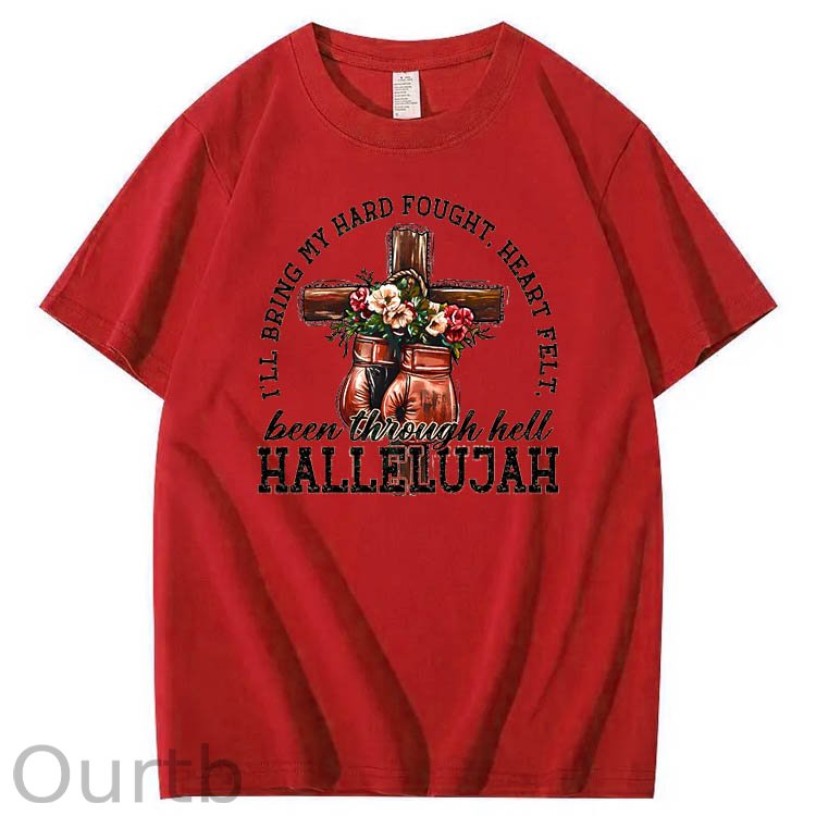 Been Through Hell HALLELUJAH Pattern Print Crew Neck T-Shirt