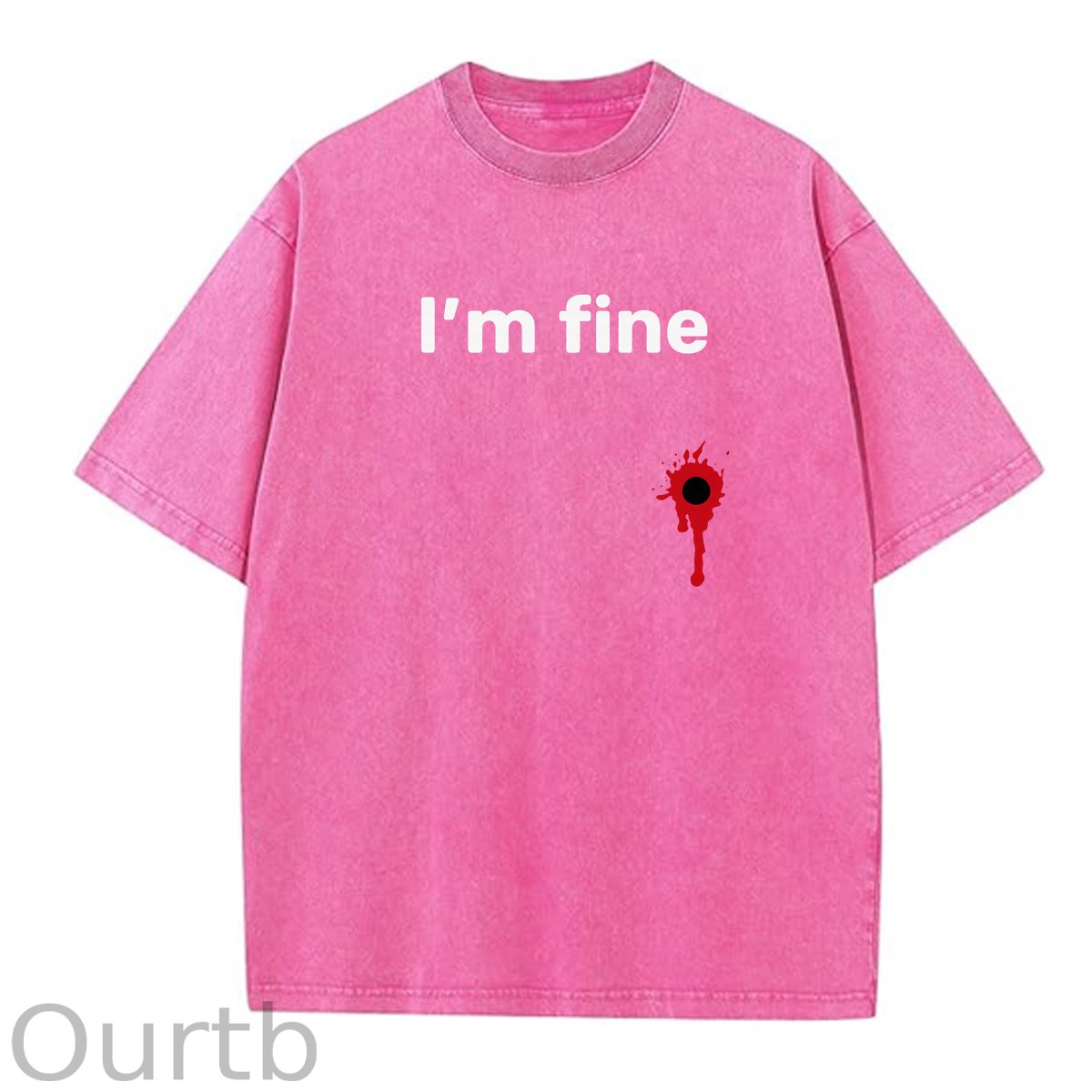 I'm Fine Pattern Washing And Aging Process Crew Neck T-Shirt