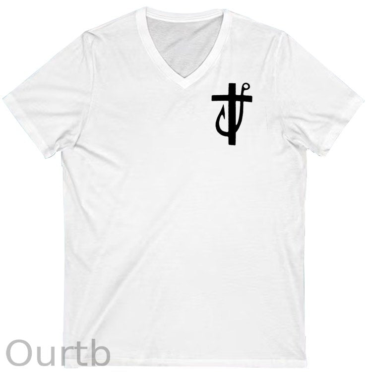 Jesus Made Me A Fisherman Pattern Print 100%Cotton V Neck T-Shirt