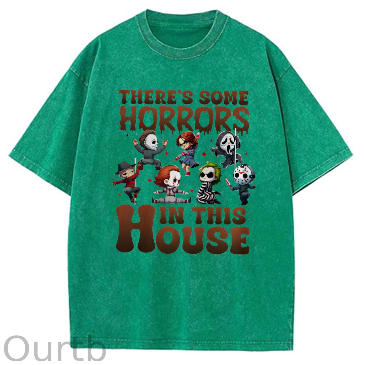 Halloween There Some Horrors In This House Pattern Washing And Aging Process Crew Neck T-Shirt