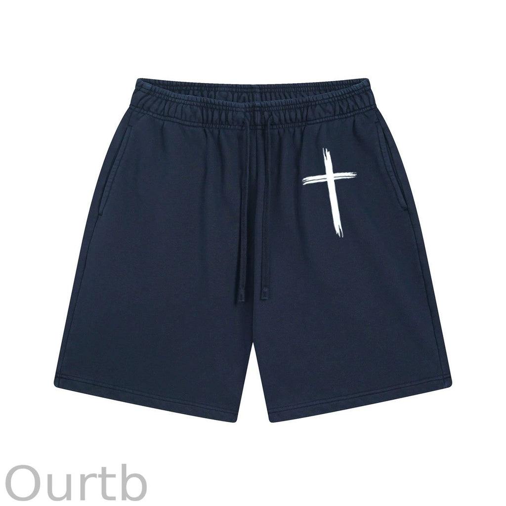 Cross Pattern Print Craft Shorts Pants