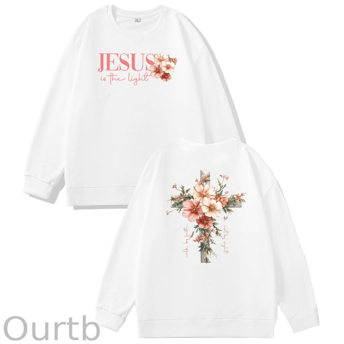Jesus is The Light  Pattern 100% 300g CottonCrew Neck Sweatshirt