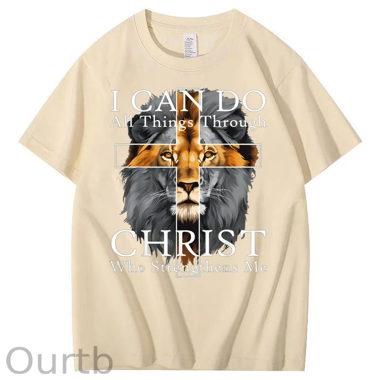 I Can Do All Things Through Christ Who Strengthens Me Pattern Print 100%Cotton T-Shirt