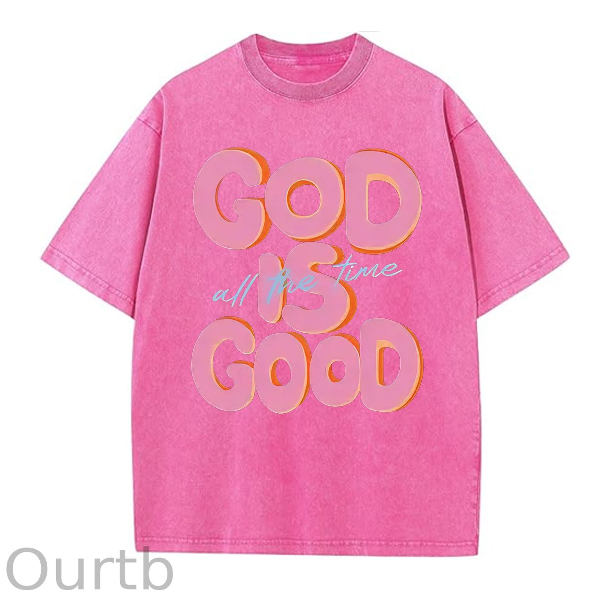 God Is Good All The Time Pattern  Washed Distressed Crew Neck 100% Cototon T-Shirt