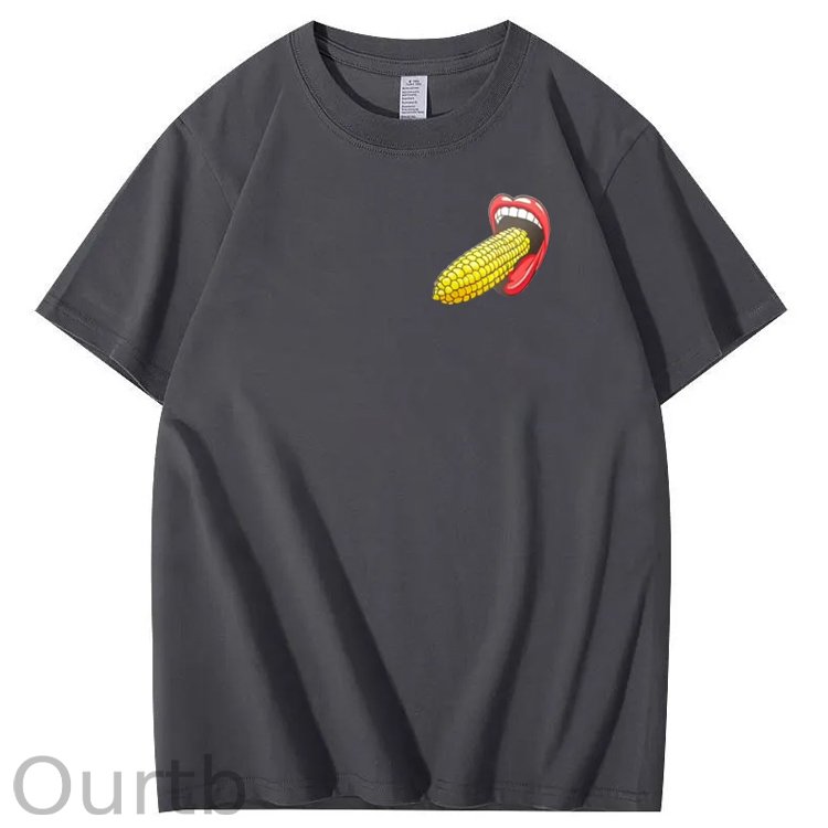 I Bet You  Eat Corn The Long Way  Pattern Print Crew Neck T-Shirt