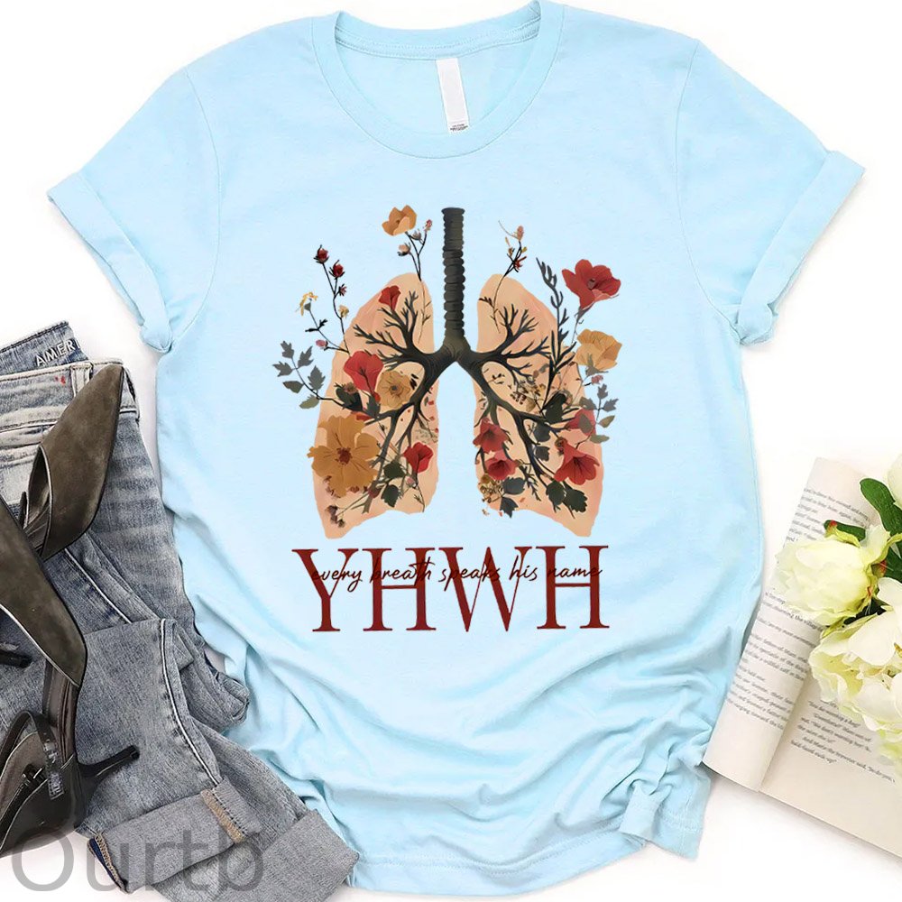 YHWH Every Breath Speak His Name Pattern Round-Neck T-Shirt