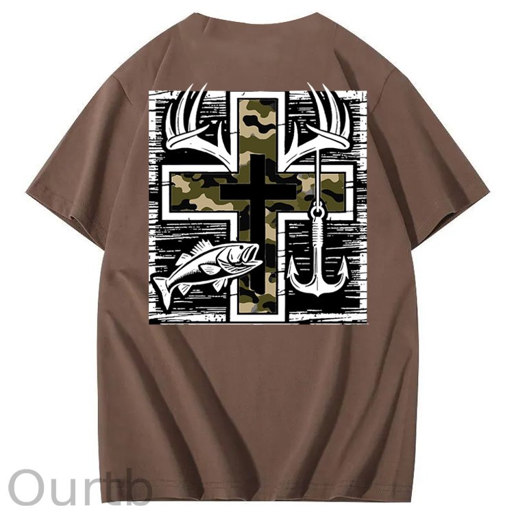 Camo Cross Antlers Faith 100% Cotton T-Shirt
