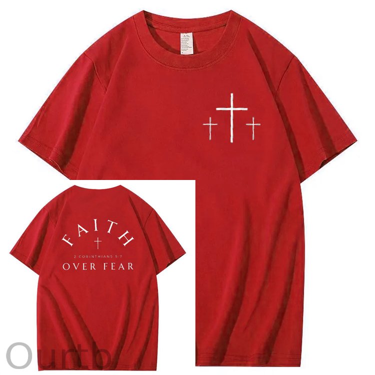 Faith Over  Fear Print Crew Neck T-Shirt