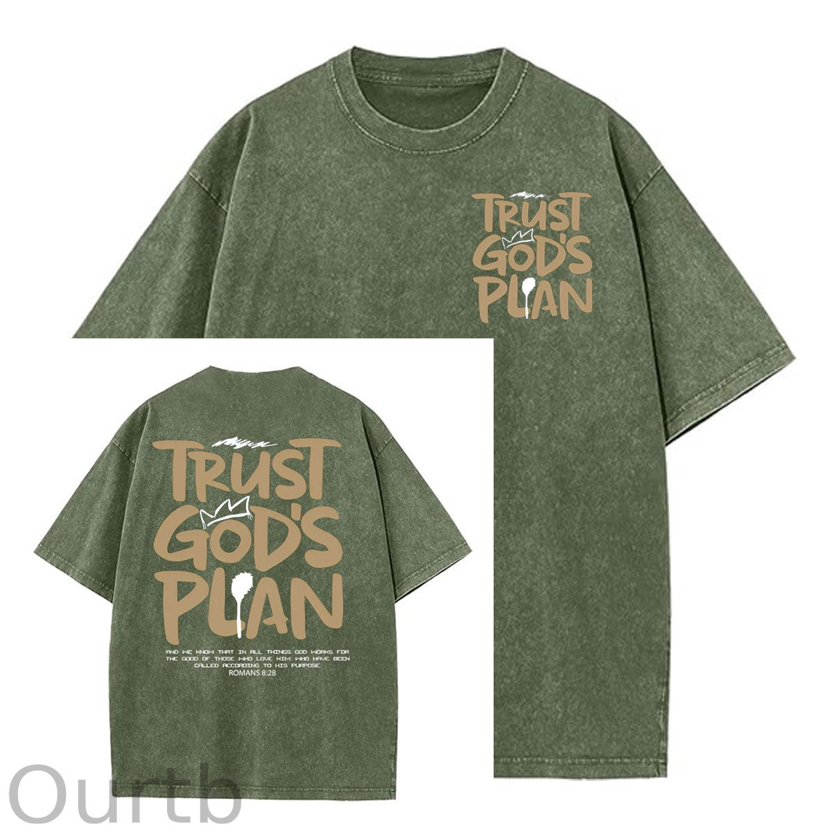 Trust God's Plan Pattern Washing And Aging Process Crew Neck T-Shirt
