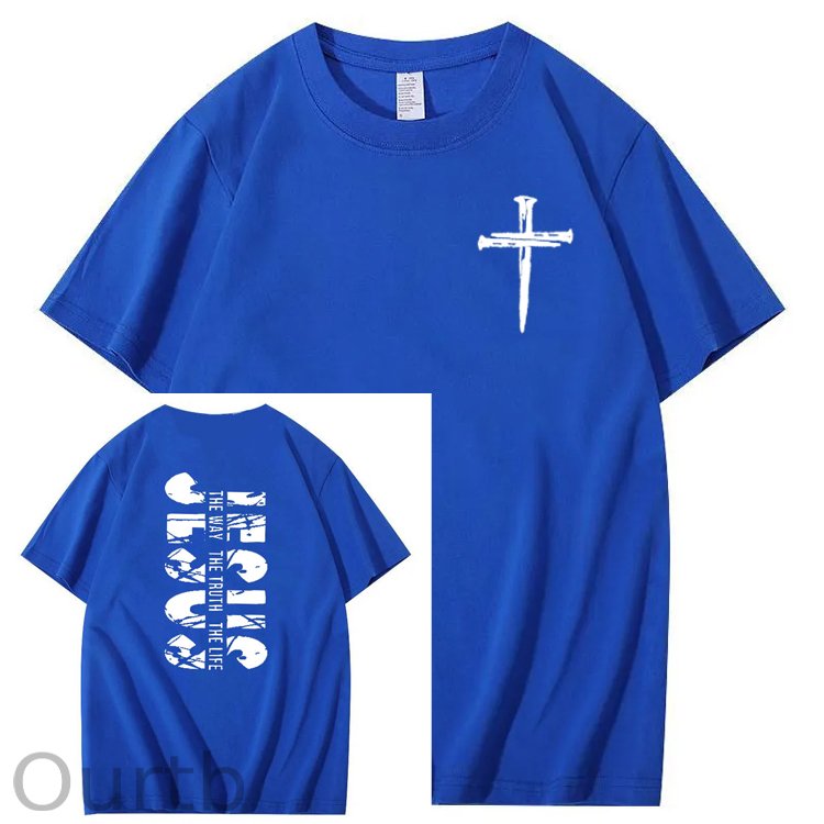 Jesus The Way The Truth The Life  Pattern Print Crew Neck T-Shirt