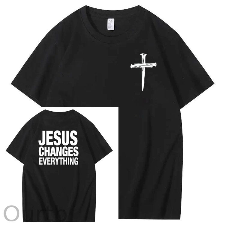 Jesus Changes Everything Pattern Print Crew Neck T-Shirt
