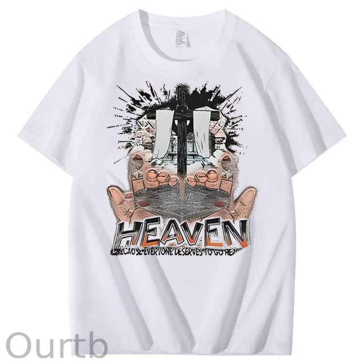 Faith In Heaven Double-Sided Printing Print Crew Neck T-Shirt