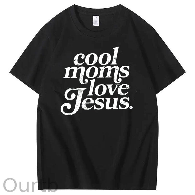 Cool Moms Love Jesus  Pattern 100% Cotton T-Shirt