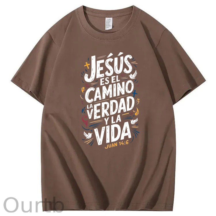 Men'S Casual Summer T-Shirt - Trendy Graphic Print, Round Neck, Machine Washable - White with Inspirational Spanish Quote "JESUS CAMINO Y VIDA", Every funny tshirt short sleeve shirt oversized tshirt