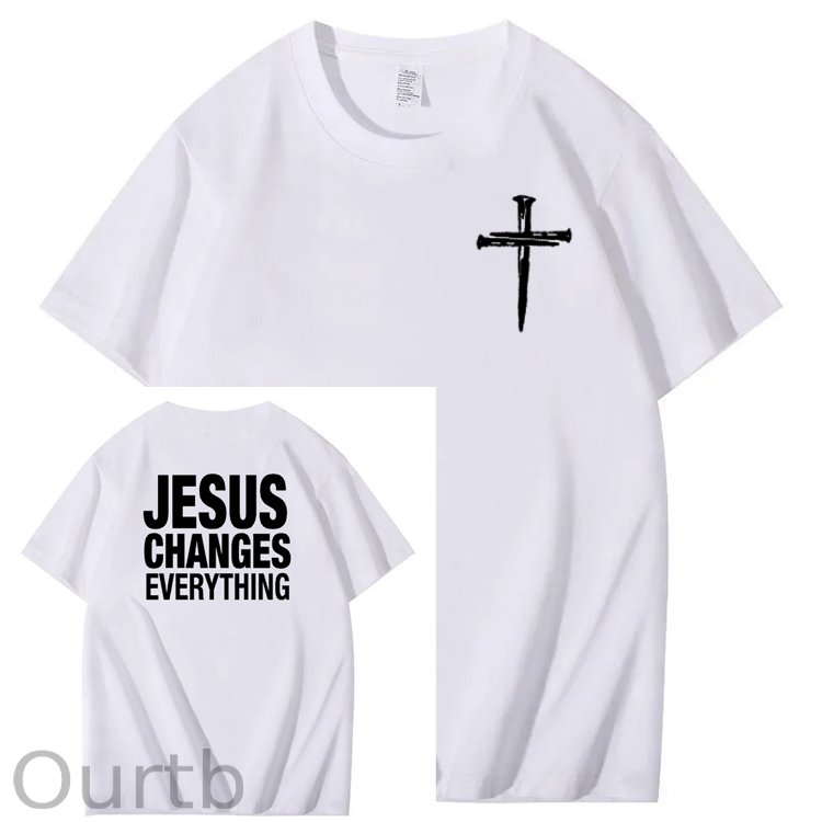 Jesus Changes Everything Pattern Print Crew Neck T-Shirt