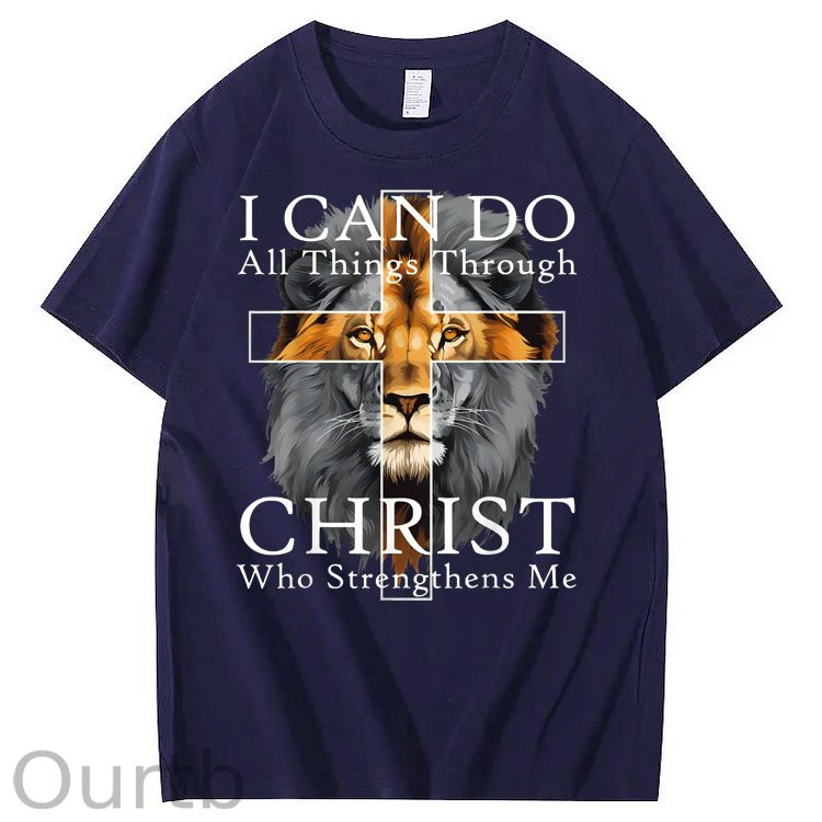 I Can Do All Things Through Christ Who Strengthens Me Pattern Print 100%Cotton T-Shirt