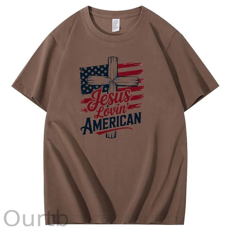 Jesus Lovin' America Pattern Print 100%Cotton T-Shirt