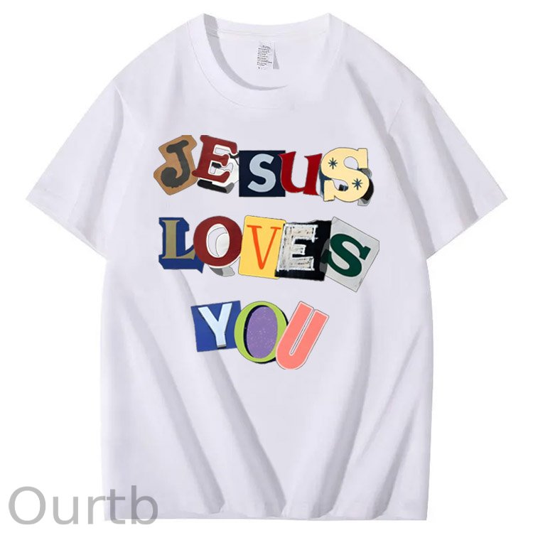 Jesus Loves You  Pattern  Print 100%Cotton T-Shirt