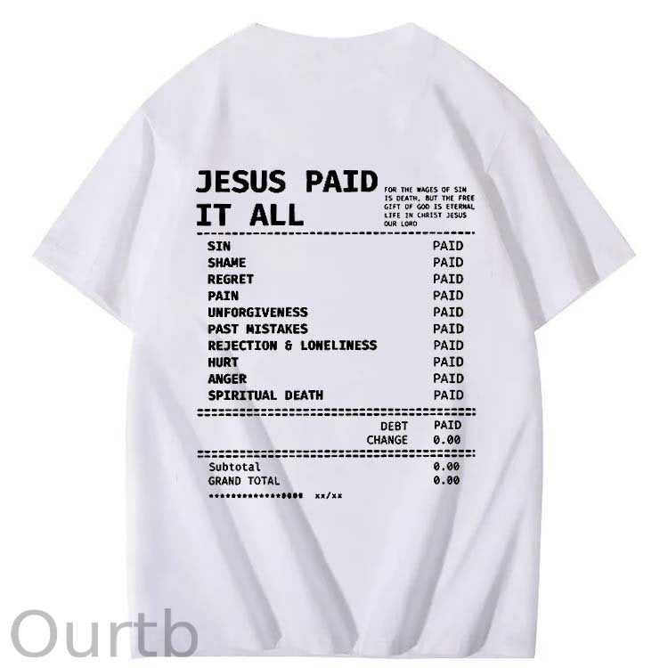 Jesus Paid It All Pattern Print Crew Neck T-Shirt