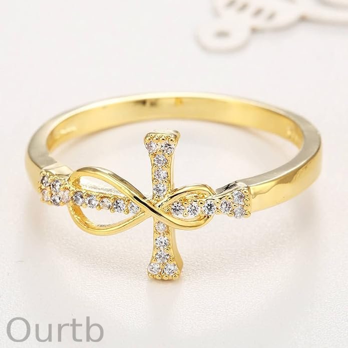 Cross Inlaid Zircon Ring