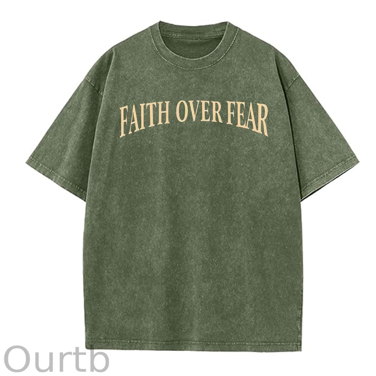 Faith Over Fear  Pattern Washing And Aging Process Crew Neck T-Shirt