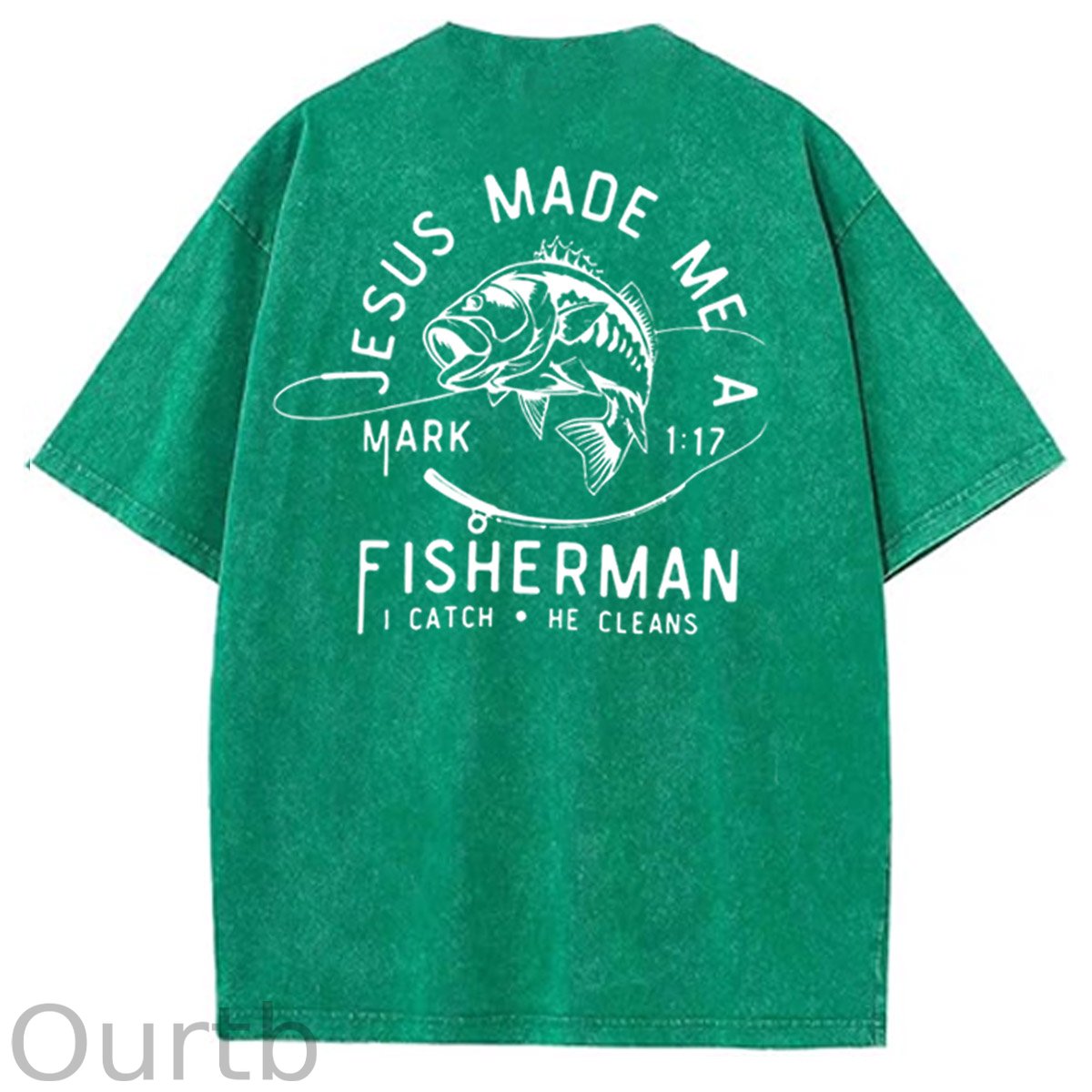 Jesus Made Me A Fisherman Pattern Washing And Aging Process Crew Neck T-Shirt