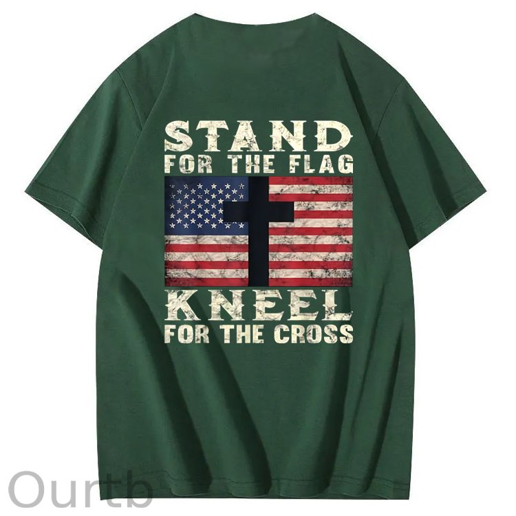 Stand For The Flag Kneel For The Cross Pattern Print 100%Cotton T-Shirt
