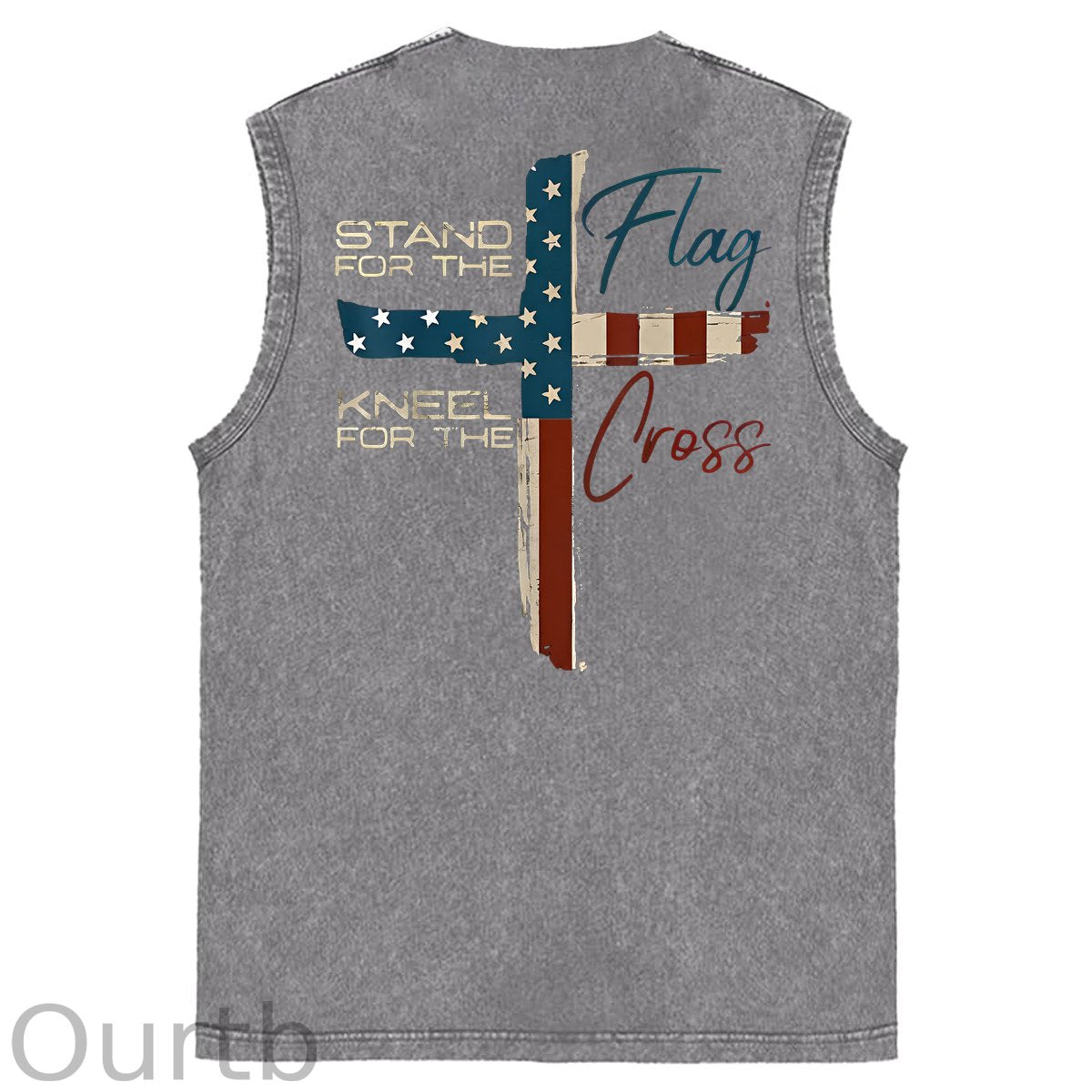 Stand For The Flag Kneel For The Cross 4th Of July Print Washed Cotton Sleeveless Tank Tops