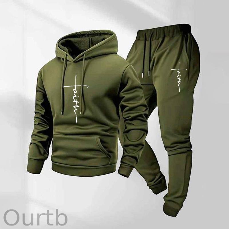 Men's Faith Printed Hoodie and Drawstring Sweatpants Set Two-Piece Set