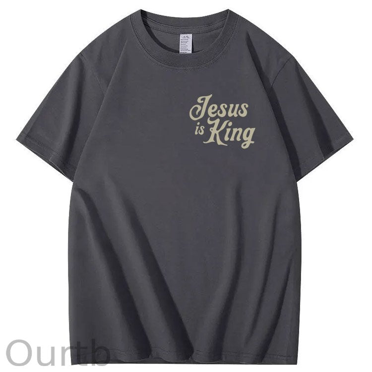 Jesus Is King Pattern  Print Cotton T-Shirt